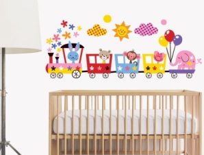 Τρενάκι με ζωάκια, Παιδικά, Αυτοκόλλητα τοίχου, 80 x 32 εκ.