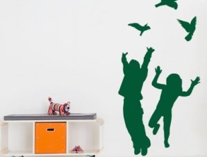Παιδάκια με πουλιά, Παιδικά, Αυτοκόλλητα τοίχου, 41 x 91 εκ.