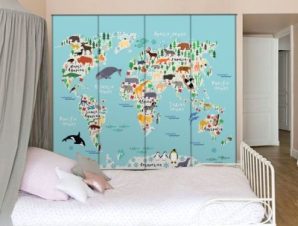 Παιδικός Χάρτης με όμορφα ζωάκια, Παιδικά, Αυτοκόλλητα ντουλάπας, 100 x 100 εκ.