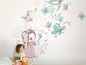 Κοριτσάκι φυσάει πεταλούδες Παιδικά Ταπετσαρίες Τοίχου 100 x 100 εκ.