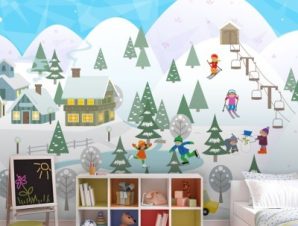 Παιχνίδι στο χιόνι, Παιδικά, Ταπετσαρίες Τοίχου, 100 x 100 εκ.